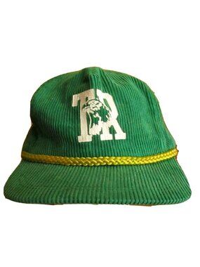 True Vtg  trucker Skater Cap  80s GREEN CORDUROY T.R. Hawks Logo Sportcap